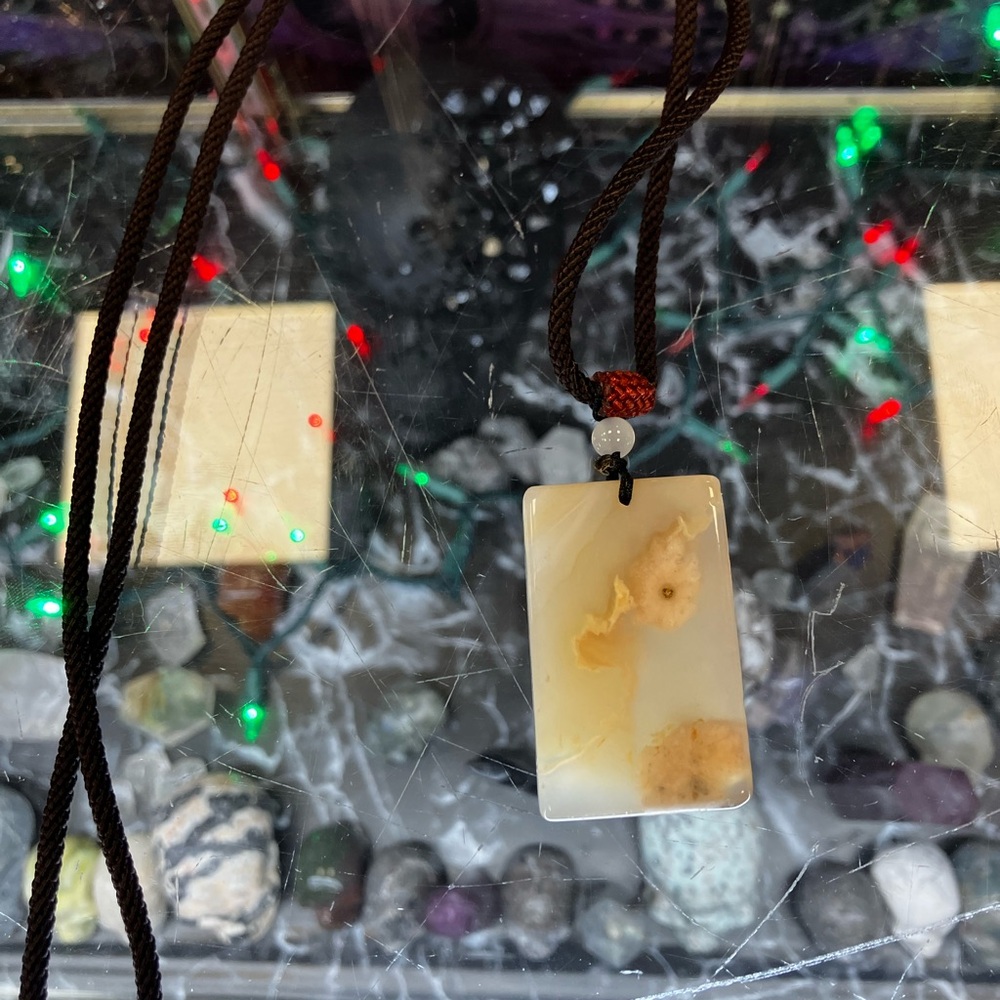 Rectangular Pendant Necklace With Brown Cord - image 1